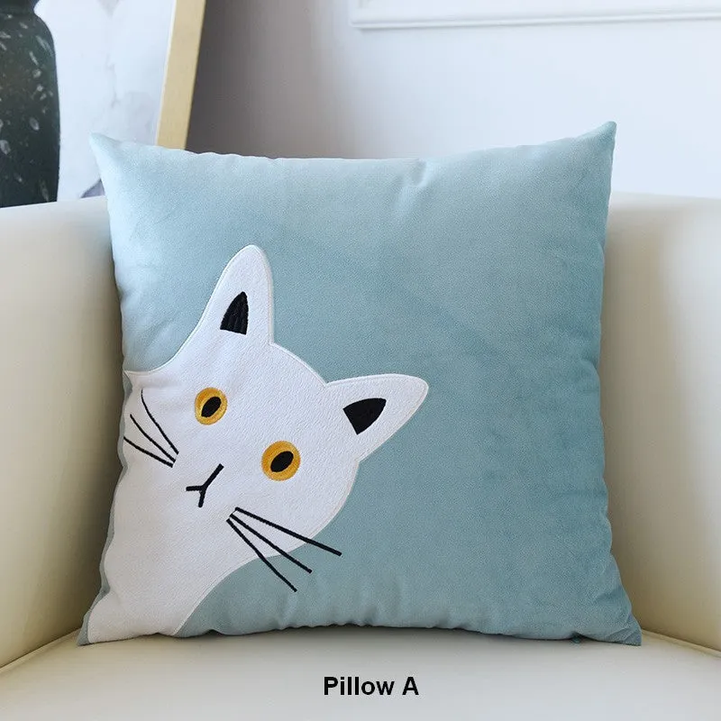 Decorative Throw Pillows, Modern Sofa Decorative Pillows, Lovely Cat Pillow Covers for Kid's Room, Cat Decorative Throw Pillows for Couch