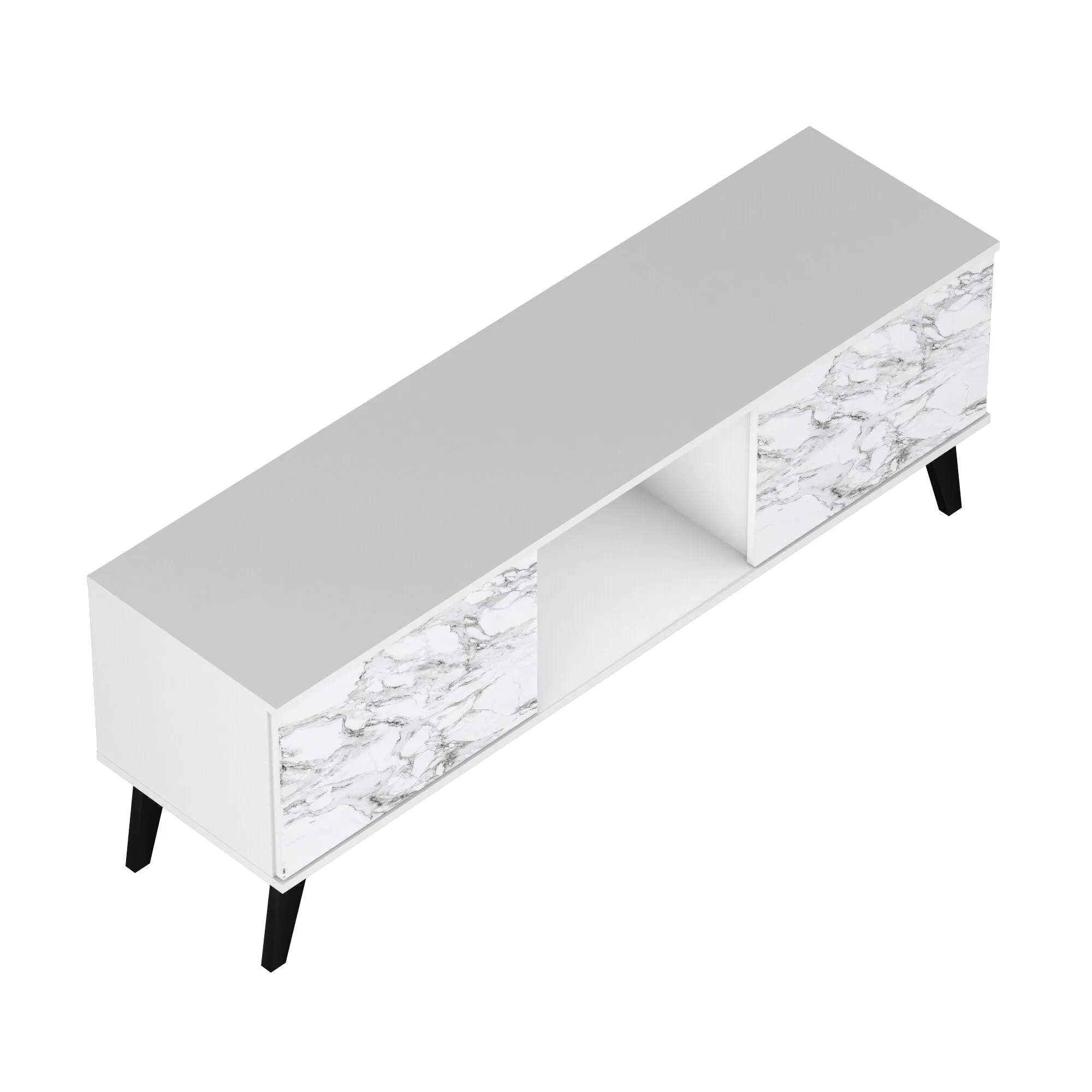 Doyers 53.15 Mid-Century Modern TV Stand in White and Marble Stamp