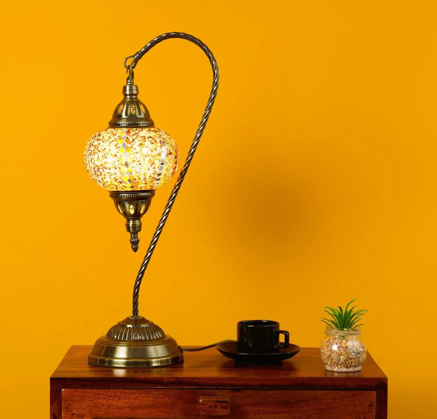 Elegant Glow Grey Swan Neck Table Lamp – Turkish Design with Golden Base