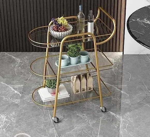 Elegant Three Tier Bar Cart Trolley with Clear Glass