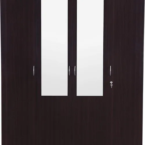 Engineered Wood 4 Door Wardrobe with Drawers, Shelves, 2 Mirrors and Hanging Space for Clothes