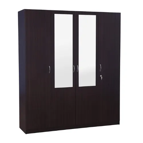 Engineered Wood 4 Door Wardrobe with Drawers, Shelves, 2 Mirrors and Hanging Space for Clothes