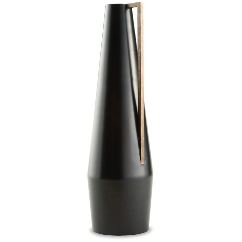 Ezra 20 Inch Decorative Flower Vase, Gold Handle, Angular Black Metal By Casagear Home