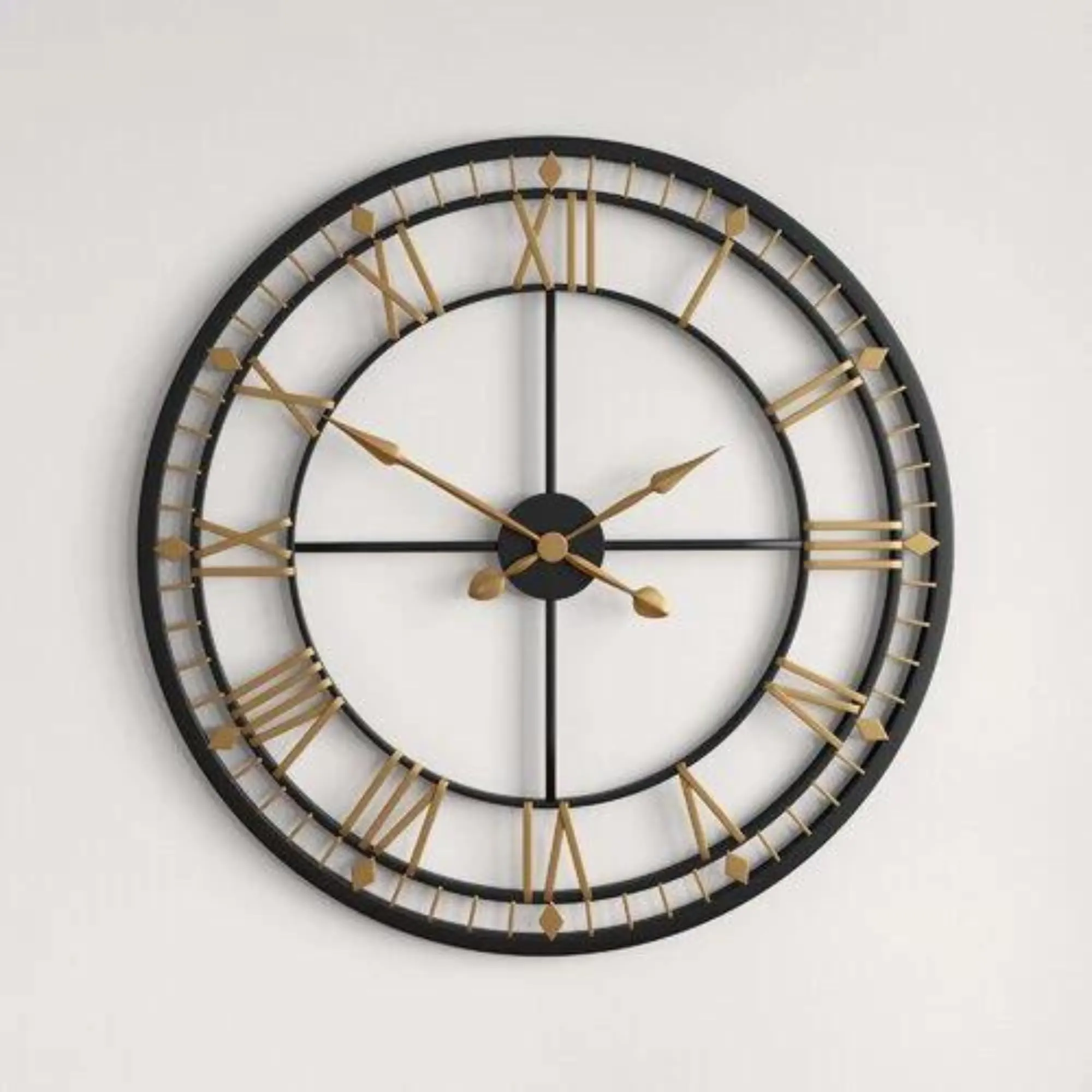 Famia Home Metal Stylish Hanging Roman Number Wall Clock for Living Room, Bedroom, Office, Antique Decorative Analog Wall Clock for Home Big Size (62 x 62 Cm) (Black & Gold)