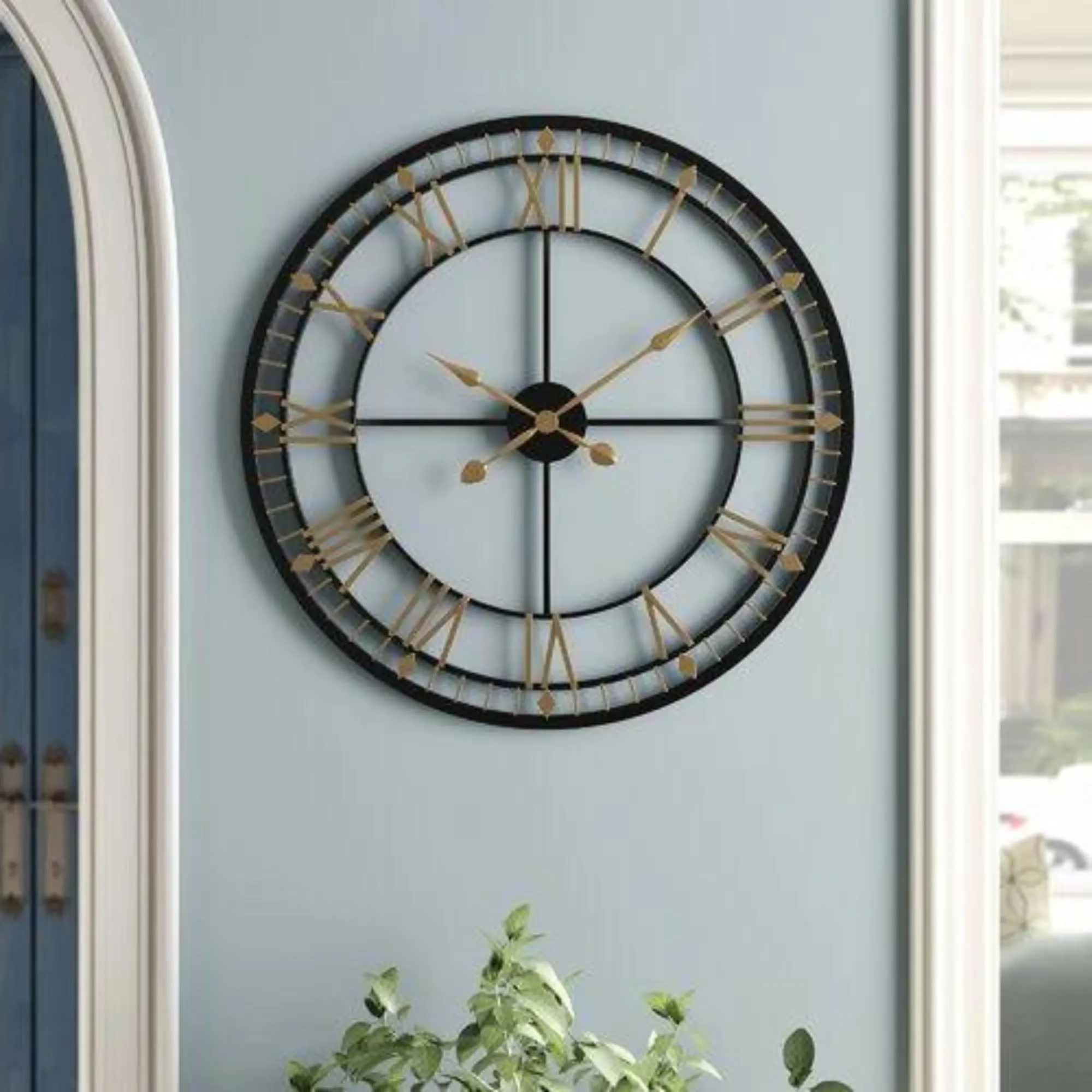 Famia Home Metal Stylish Hanging Roman Number Wall Clock for Living Room, Bedroom, Office, Antique Decorative Analog Wall Clock for Home Big Size (62 x 62 Cm) (Black & Gold)