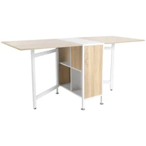 Foldable Dining Table Folding Workstation for Small Space with Storage Shelves Cubes Oak & White