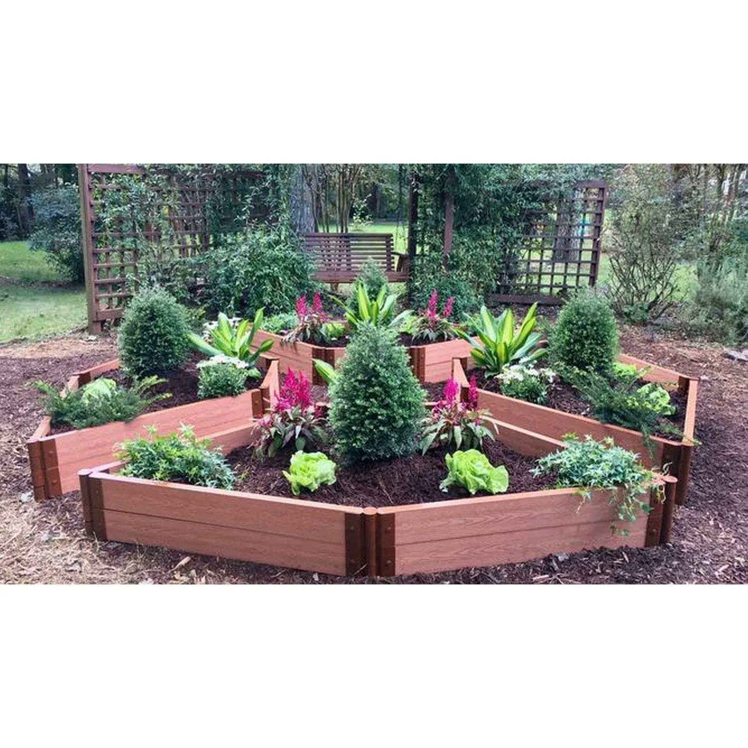 Frame It All | Tool-Free Elizabethan Garden Raised Garden Bed (4-Sided Triangle) 12' X 12' X 5.5" - Classic Sienna