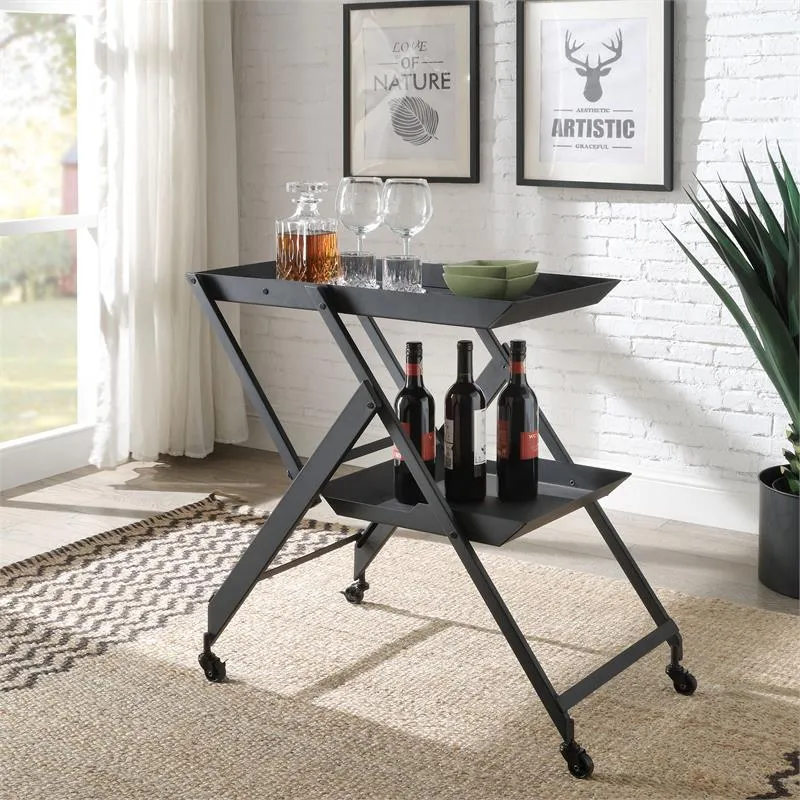 Frank Metal 2 Lipped Shelf Space-Saving Folding & Mobile Serving Cart