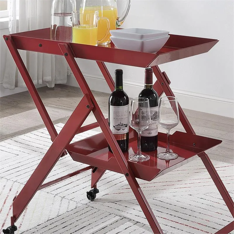 Frank Metal 2 Lipped Shelf Space-Saving Folding & Mobile Serving Cart