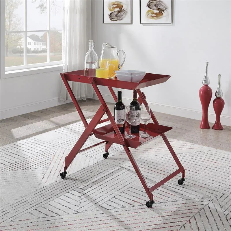 Frank Metal 2 Lipped Shelf Space-Saving Folding & Mobile Serving Cart