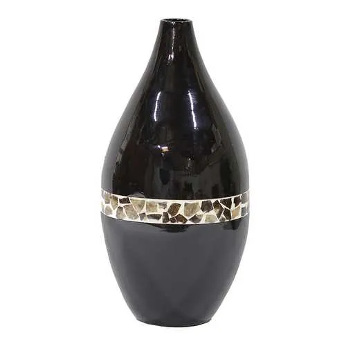 Genie Black Lacquer with Brown Coconut Shell Spun Bamboo Vase