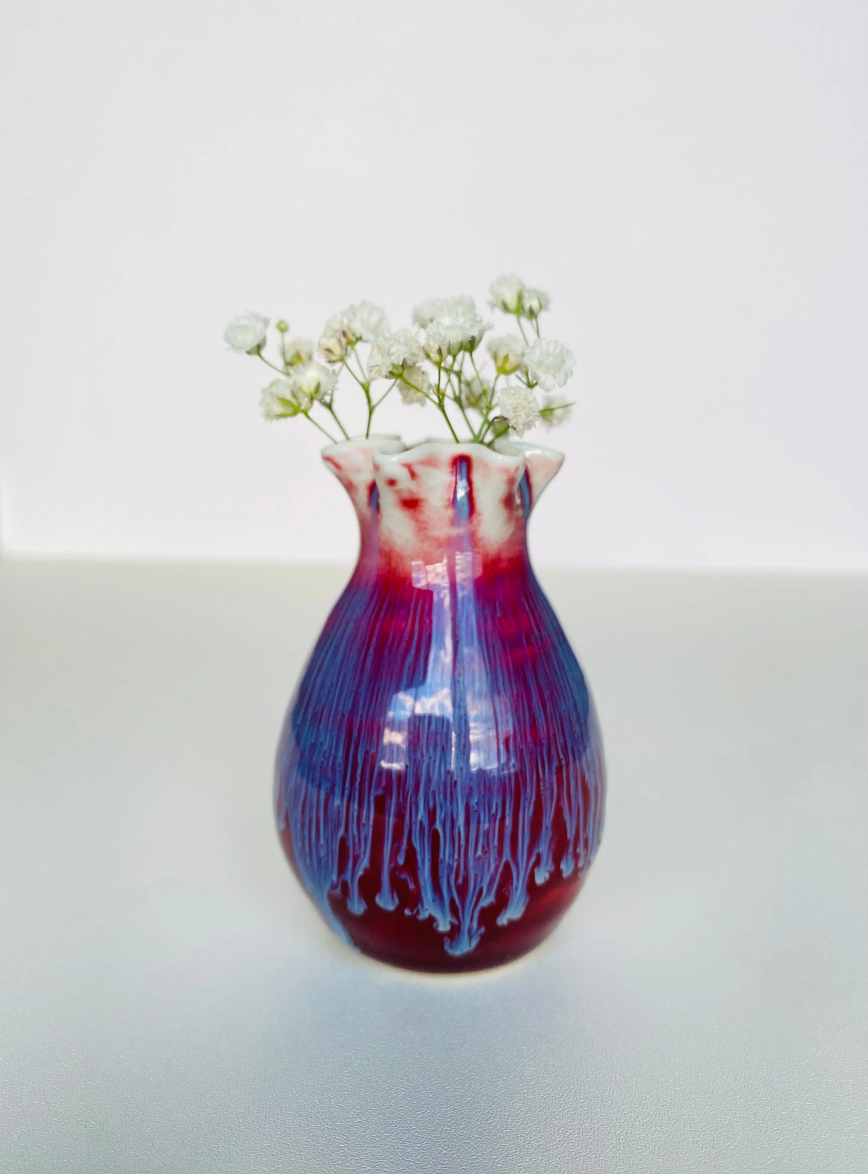 Handmade Small Wine Red Drippy Glazed Vases