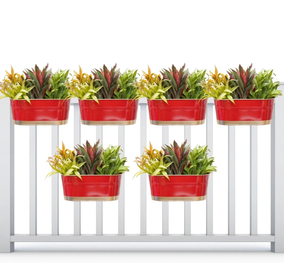 Hanging Pots For Plants Balcony Railing (Red - Pack6)