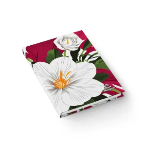 Hardcover Writing Journal with 128 ruled line pages - White Flowers on Red