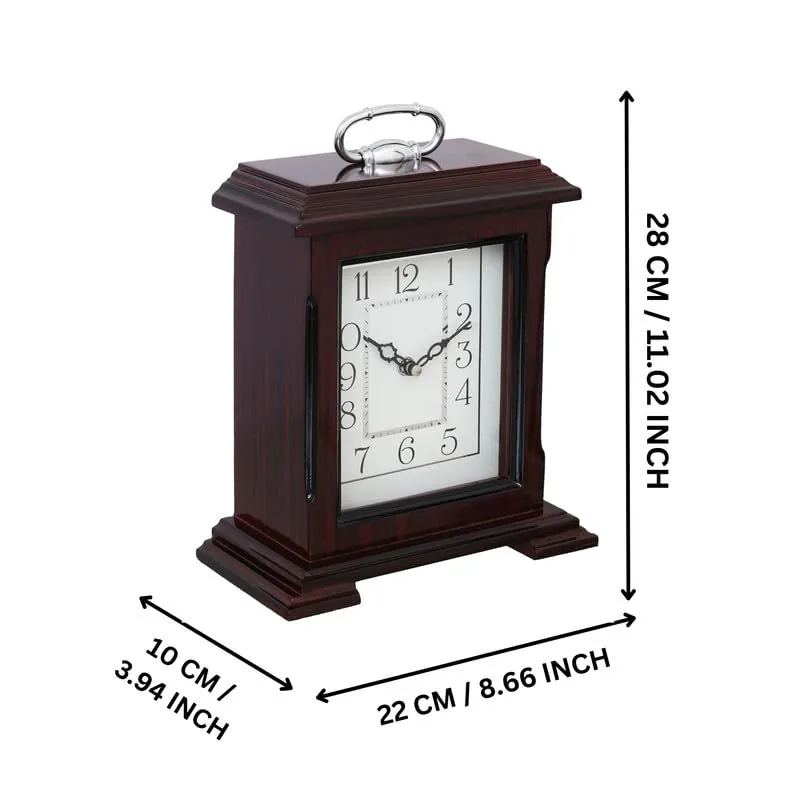 INDIANA CRAFT Decorative Rosewood Colour Wooden Analog English Numbers Rectangular Table Clock for Office Desk Home Living Study Room Gifts (Size: 22 x 10 x 28 CM | Weight: 1510 Gram)