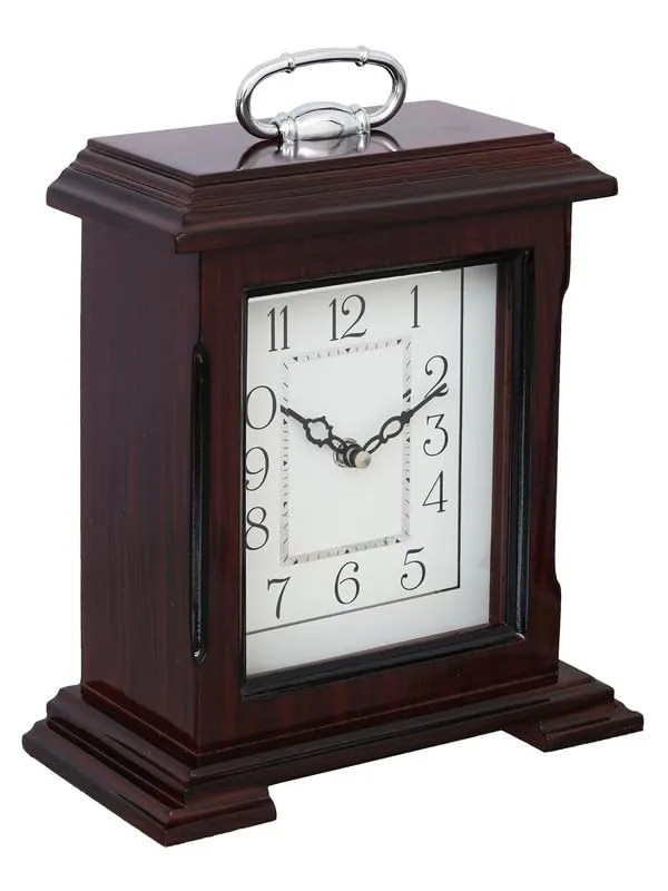 INDIANA CRAFT Decorative Rosewood Colour Wooden Analog English Numbers Rectangular Table Clock for Office Desk Home Living Study Room Gifts (Size: 22 x 10 x 28 CM | Weight: 1510 Gram)