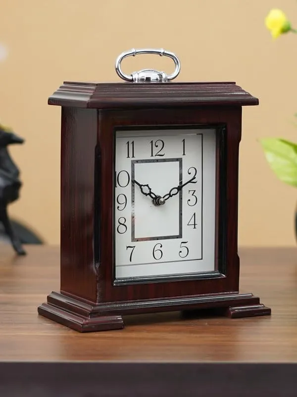 INDIANA CRAFT Decorative Rosewood Colour Wooden Analog English Numbers Rectangular Table Clock for Office Desk Home Living Study Room Gifts (Size: 22 x 10 x 28 CM | Weight: 1510 Gram)