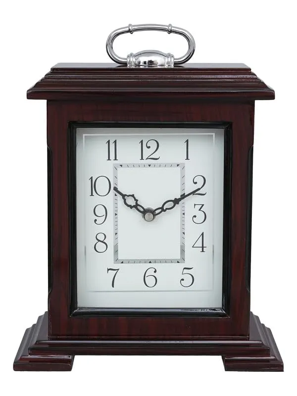 INDIANA CRAFT Decorative Rosewood Colour Wooden Analog English Numbers Rectangular Table Clock for Office Desk Home Living Study Room Gifts (Size: 22 x 10 x 28 CM | Weight: 1510 Gram)