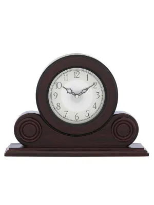 INDIANA CRAFT Decorative Rosewood Colour Wooden English Numbers Round Silver Colour Dial Analog Table Clock for Office Desk Home Living Study Room Gifts (Size: 32 x 7 x 22 CM | Weight: 1275 Gram)