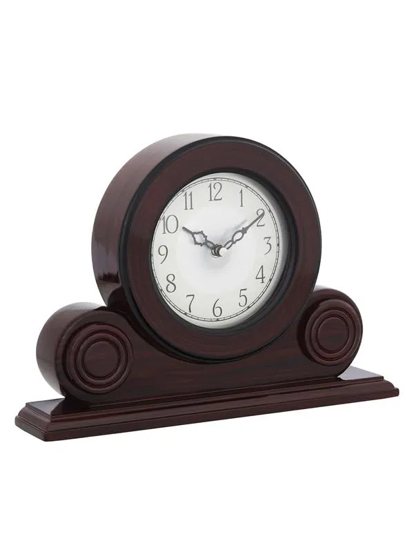 INDIANA CRAFT Decorative Rosewood Colour Wooden English Numbers Round Silver Colour Dial Analog Table Clock for Office Desk Home Living Study Room Gifts (Size: 32 x 7 x 22 CM | Weight: 1275 Gram)