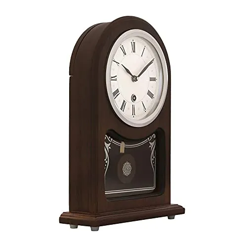 INDIANA CRAFT Vertical Wooden Case Analog Pendulum Roman Numbers Table Clock for Office Desk Study Room Home Decorations Gifts (Size: 23 x 8 x 33.5 CM | Weight: 1240 Gram | Colour: Rosewood)