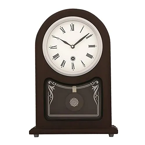 INDIANA CRAFT Vertical Wooden Case Analog Pendulum Roman Numbers Table Clock for Office Desk Study Room Home Decorations Gifts (Size: 23 x 8 x 33.5 CM | Weight: 1240 Gram | Colour: Rosewood)