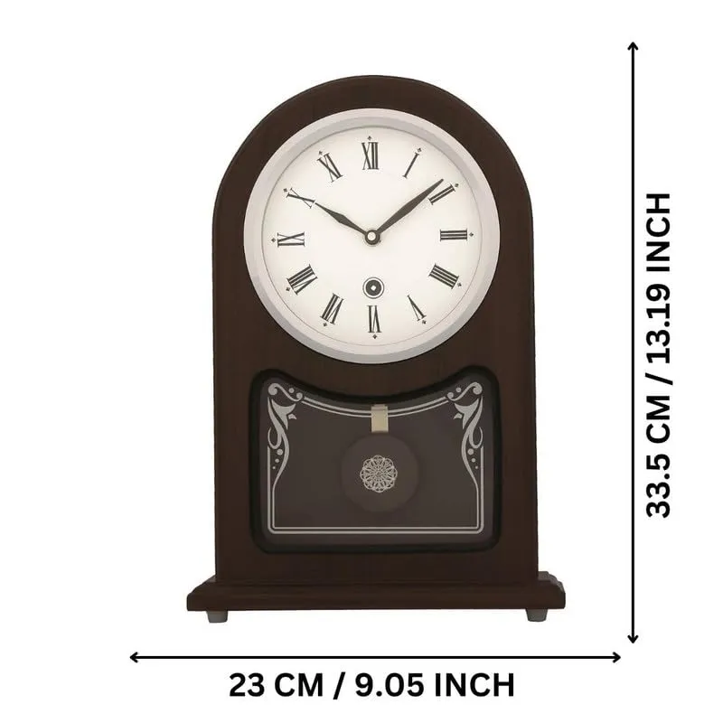 INDIANA CRAFT Vertical Wooden Case Analog Pendulum Roman Numbers Table Clock for Office Desk Study Room Home Decorations Gifts (Size: 23 x 8 x 33.5 CM | Weight: 1240 Gram | Colour: Rosewood)