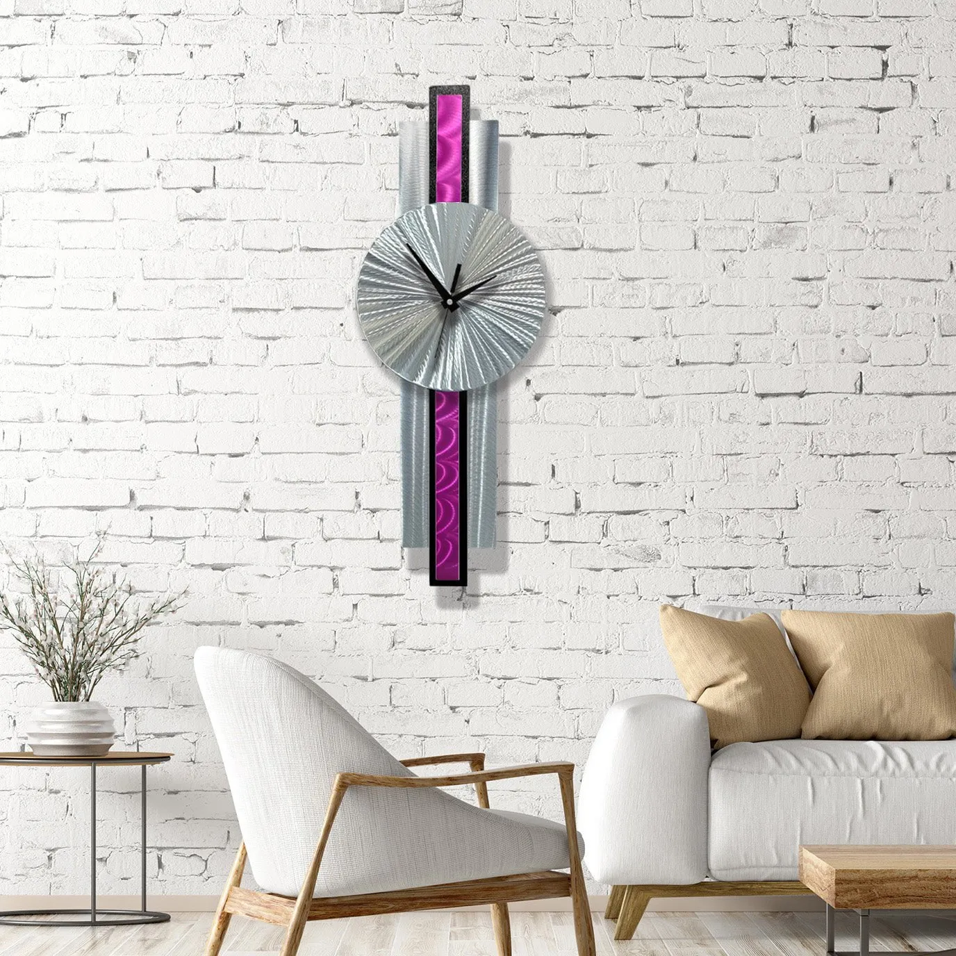 Infinite Orbit Clock Silver & Pink