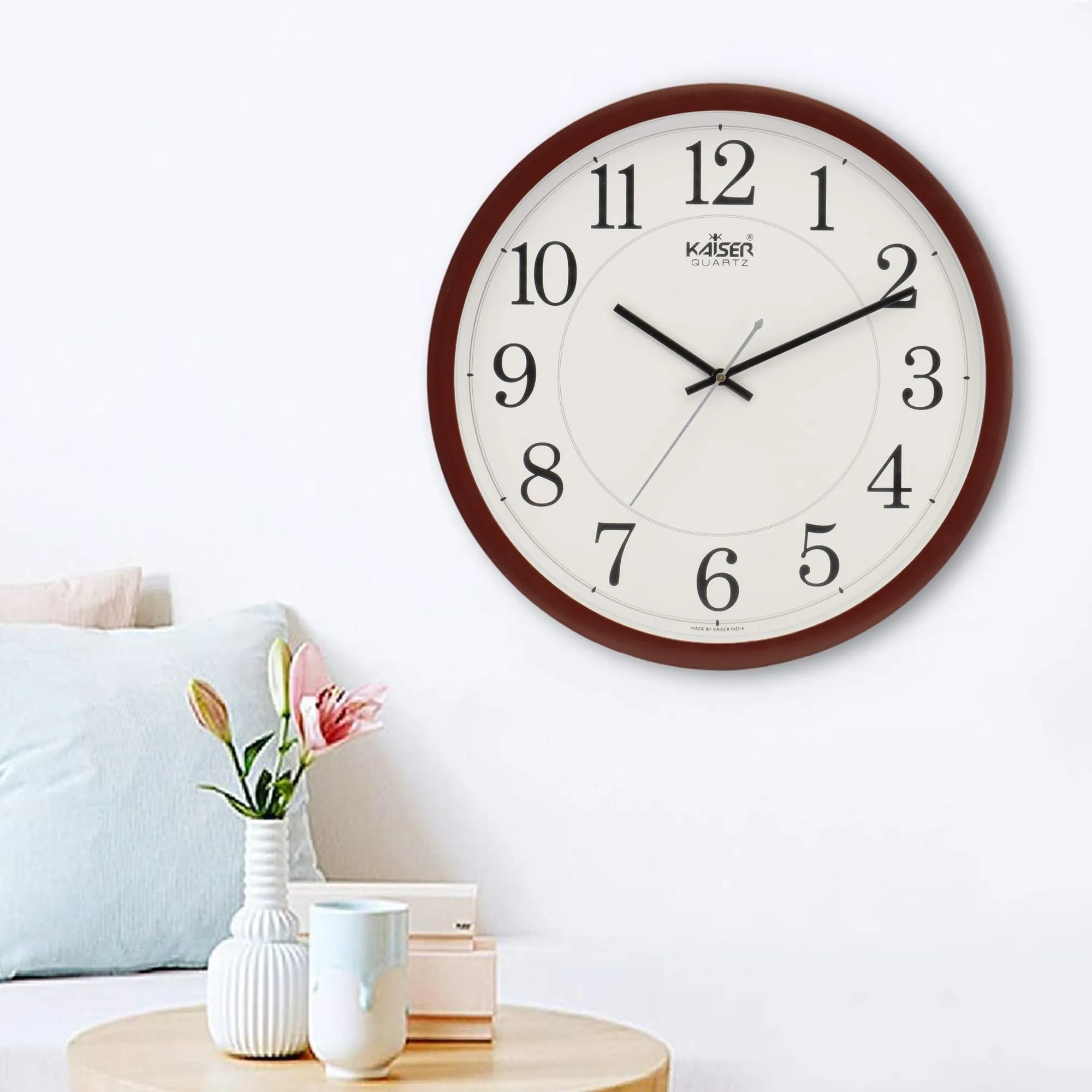 KAISER 15 Inch Quartz Wall Clock - Silent Analog Clock for Home & Office (Rosewood 01)