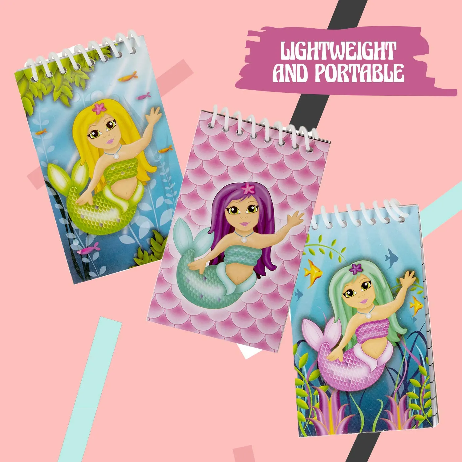 Kicko Mermaid Spiral Notebooks - 12 Pack - 2.4 x 3.6 Inch - for Kids, Party Favors