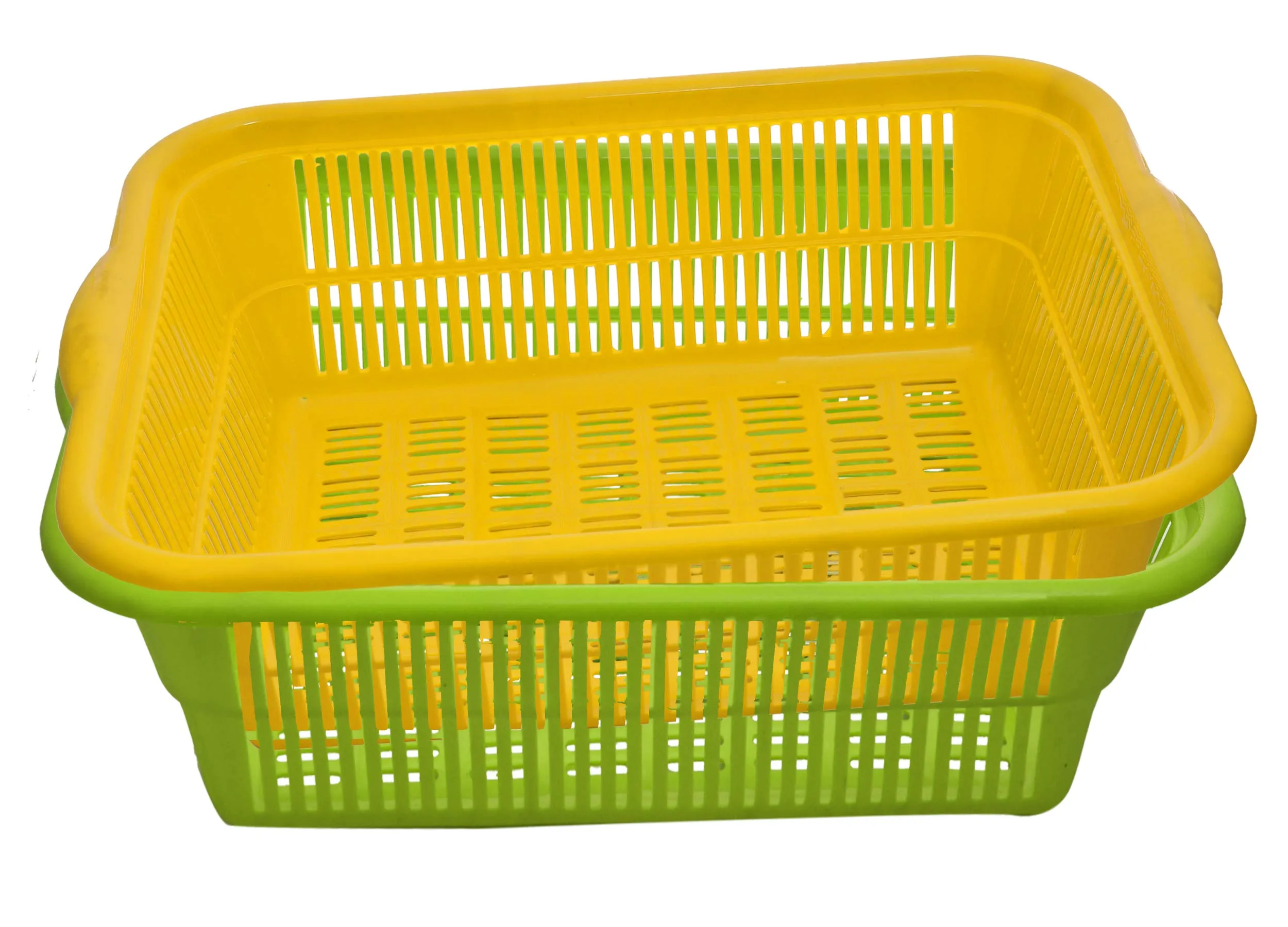 Kuber Industries 2 Pieces Plastic Kitchen Dish Rack Drainer Vegetables and Fruits Basket Dish Rack Multipurpose Organizers,Medium Size,Green & Yellow