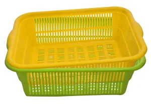 Kuber Industries 2 Pieces Plastic Kitchen Dish Rack Drainer Vegetables and Fruits Basket Dish Rack Multipurpose Organizers,Medium Size,Green & Yellow