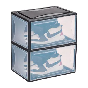 Kuber Industries Pack of 2 Sneaker Box | Plastic Stackable Shoe Organizer | Multi Purpose Space-Saving Storage Box | Black