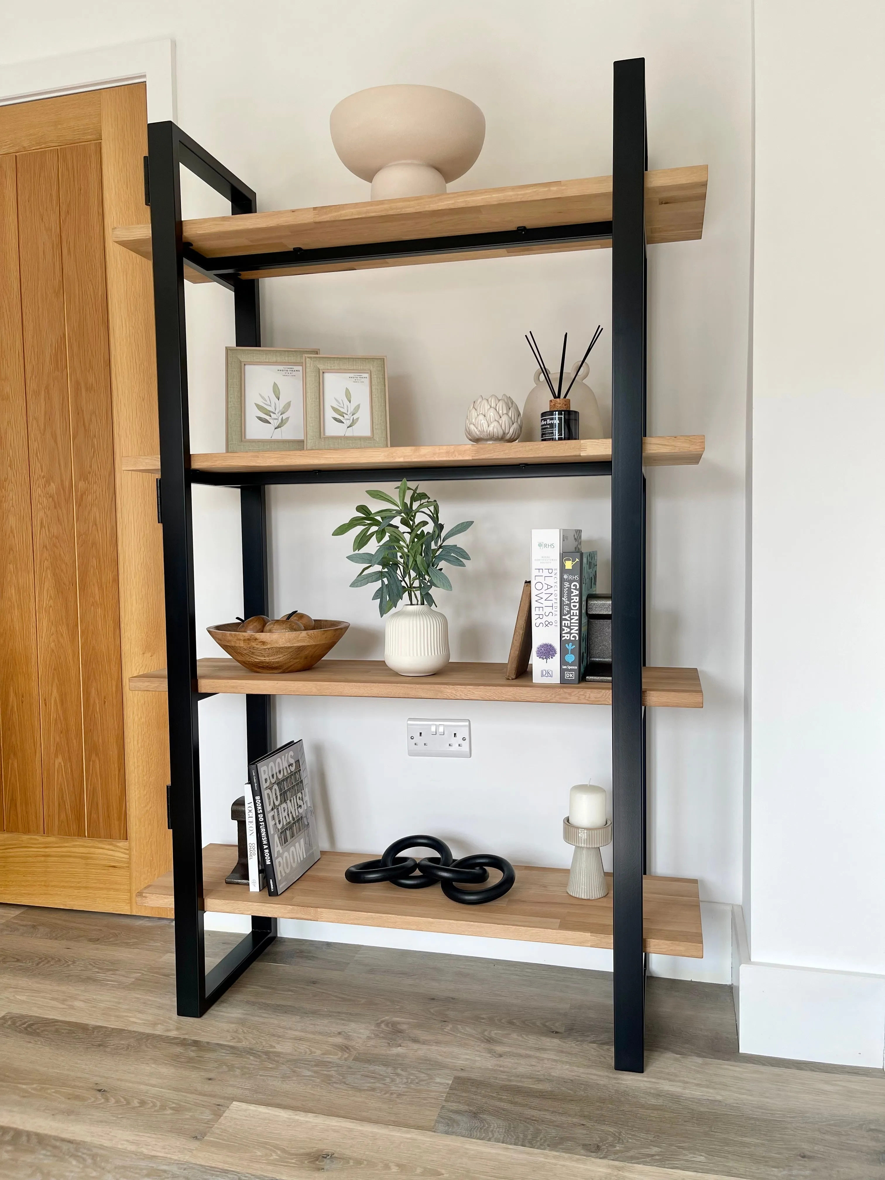 Landon Oak Metal Bookcase