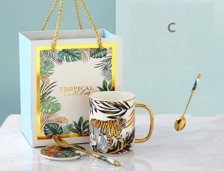 Large Capacity Jungle Animal Porcelain Mugs, Creative Porcelain Cups, Large Ceramic Mugs for Office, Unique Ceramic Mugs in Gift Box