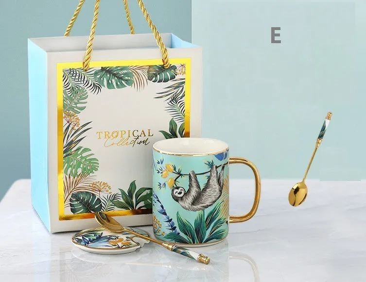 Large Capacity Jungle Animal Porcelain Mugs, Creative Porcelain Cups, Large Ceramic Mugs for Office, Unique Ceramic Mugs in Gift Box