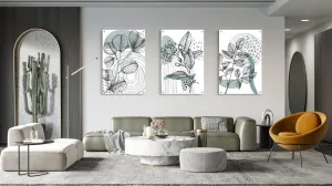 Leaves and Geometric Design Set of 3 Prints Modern Wall Art Modern Artwork