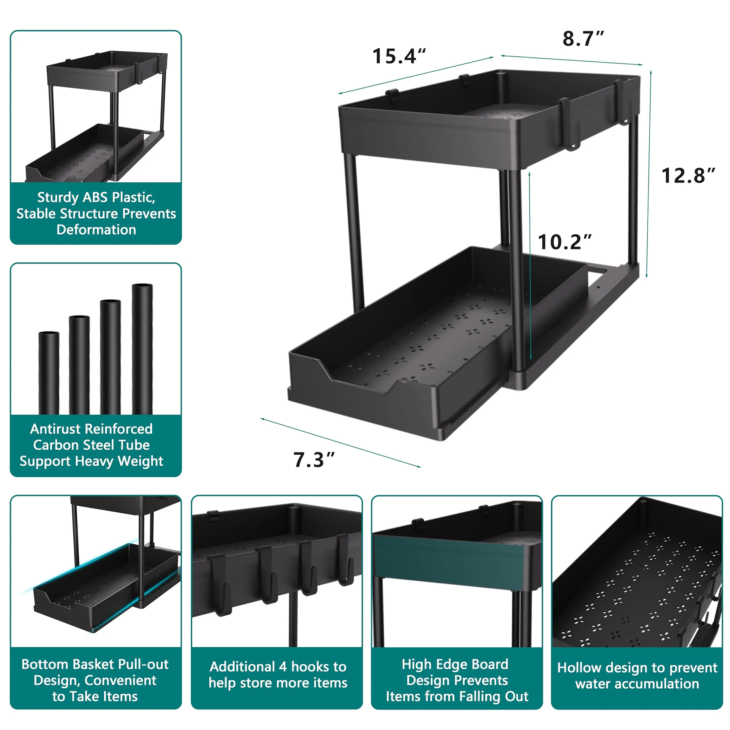 MEAFBIRD 2 Pack Under Sink Organizer, 2 Tier Bathroom Cabinet Organizer with Sliding Basket, Multi-Purpose Under Sink Organizers and Storage for Bathroom Kitchen