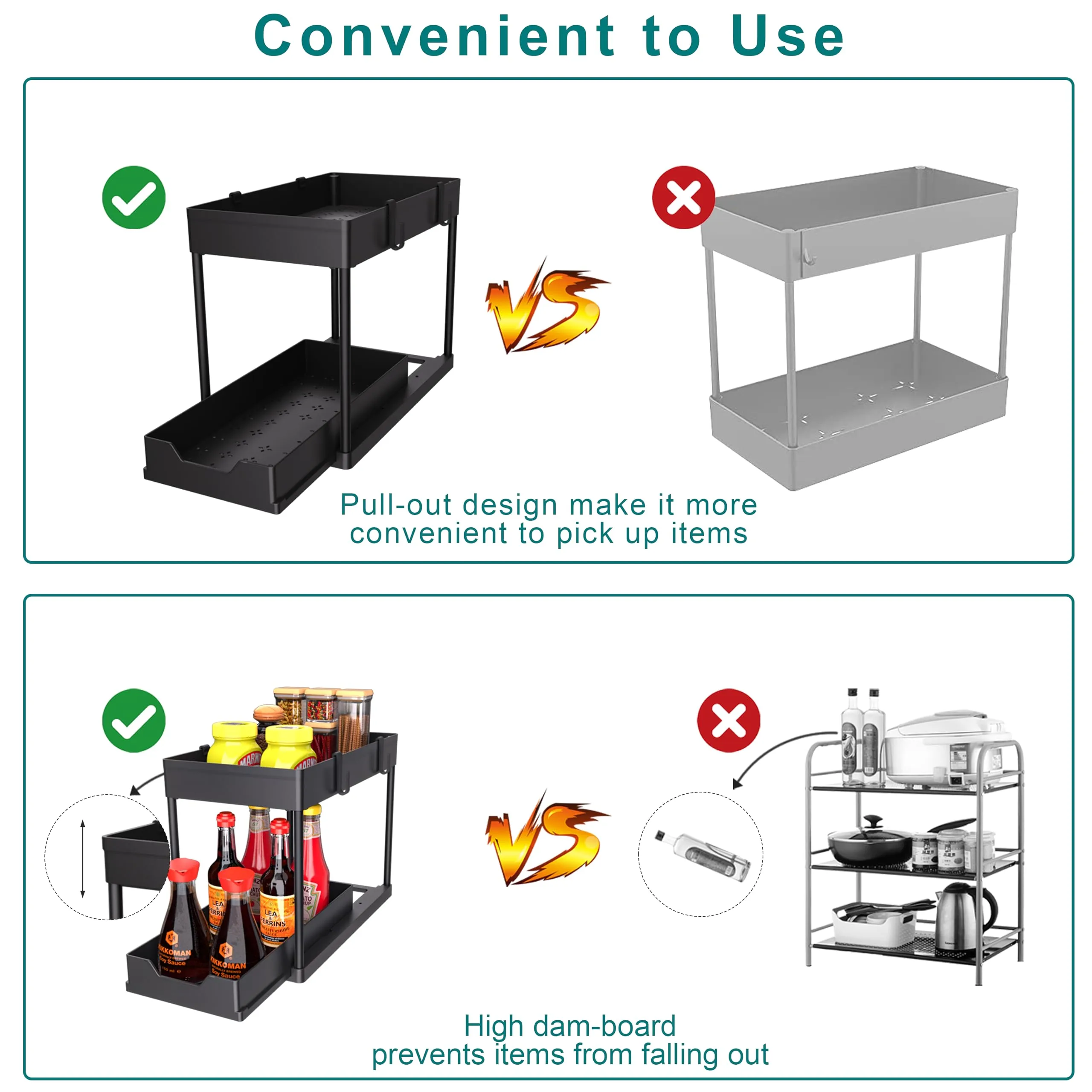 MEAFBIRD 2 Pack Under Sink Organizer, 2 Tier Bathroom Cabinet Organizer with Sliding Basket, Multi-Purpose Under Sink Organizers and Storage for Bathroom Kitchen