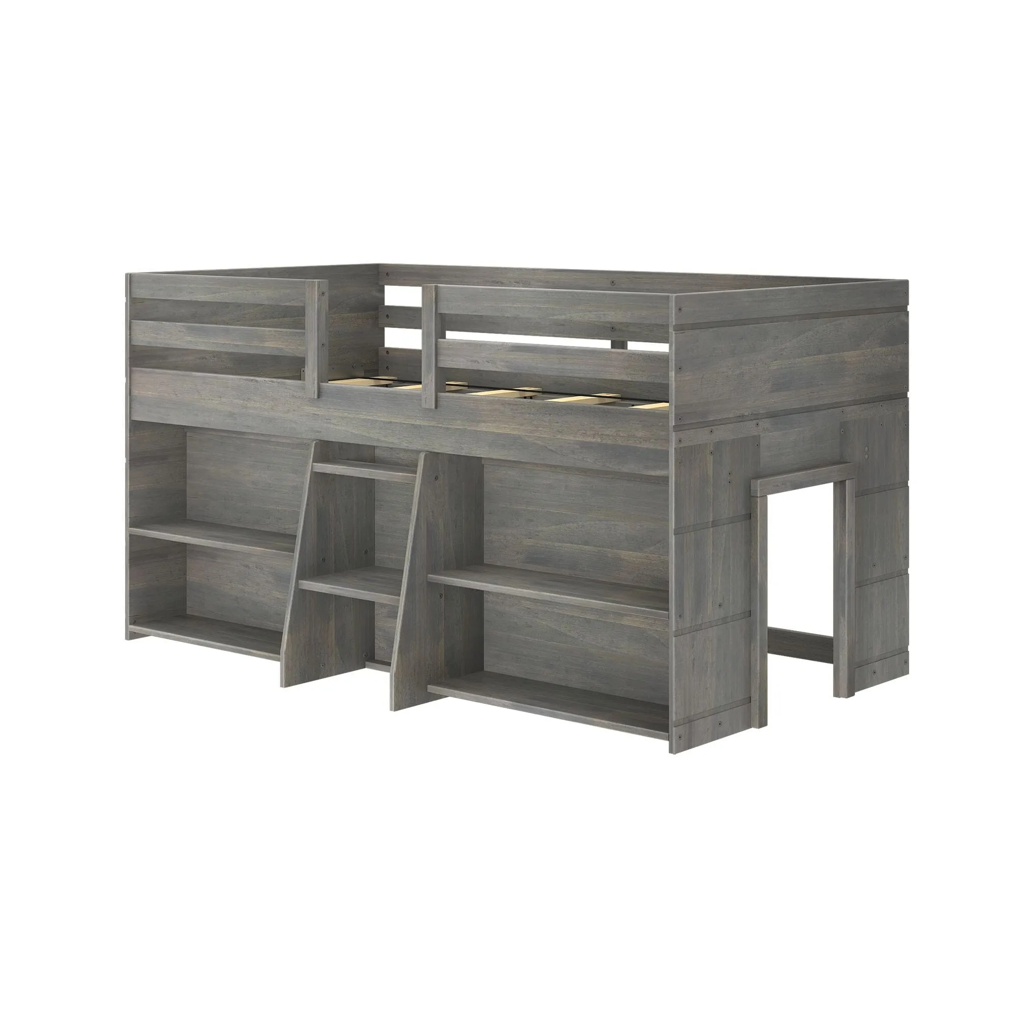 Modern Farmhouse Twin Low Loft Bed With Bookcases