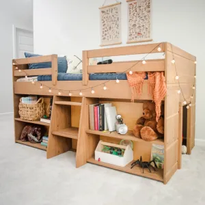 Modern Farmhouse Twin Low Loft Bed With Bookcases