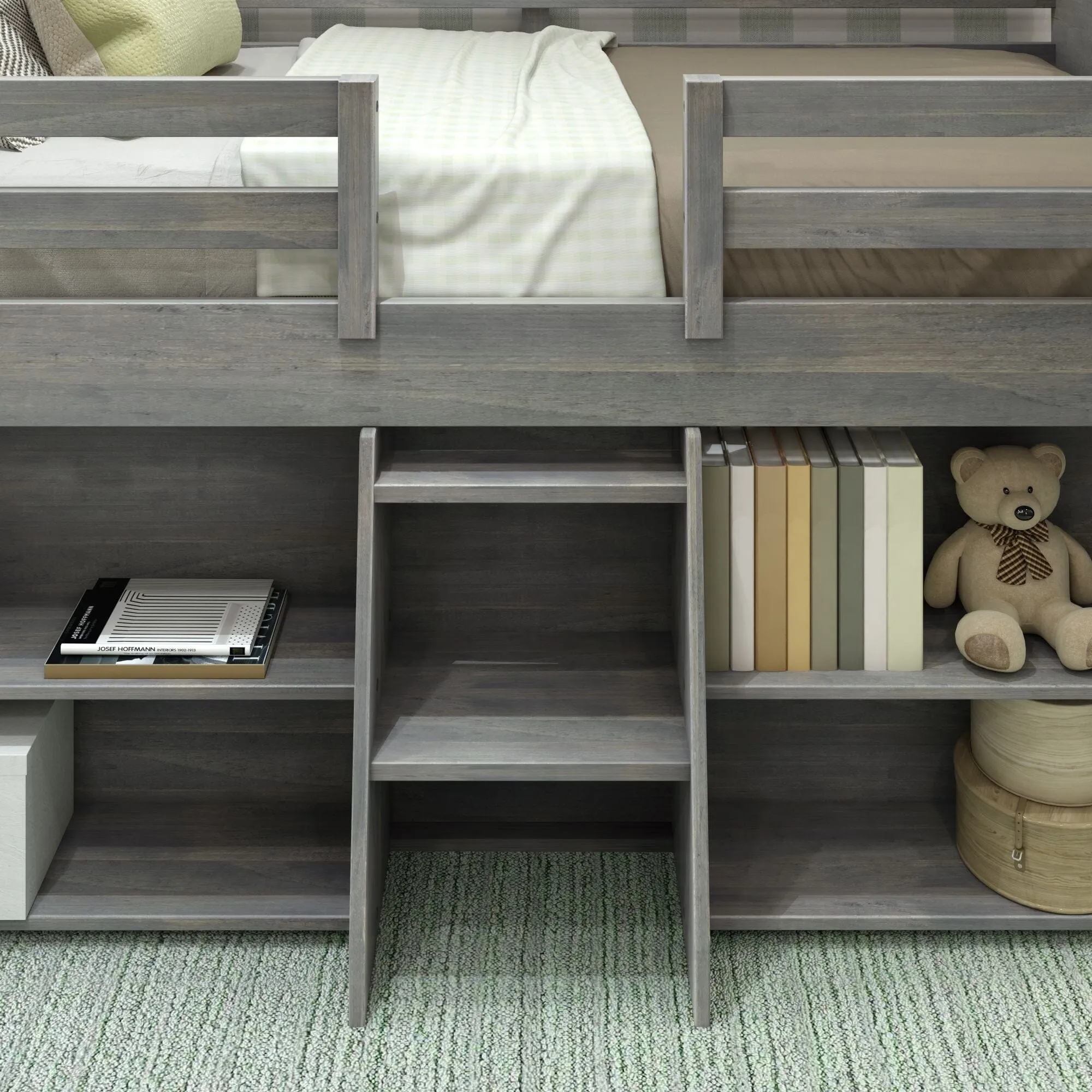 Modern Farmhouse Twin Low Loft Bed With Bookcases