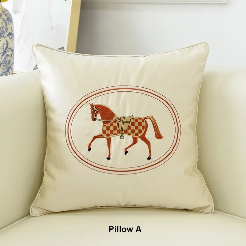 Modern Sofa Decorative Pillows, Embroider Horse Pillow Covers, Modern Decorative Throw Pillows, Horse Decorative Throw Pillows for Couch