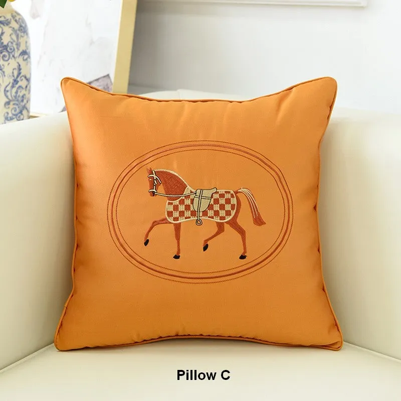 Modern Sofa Decorative Pillows, Embroider Horse Pillow Covers, Modern Decorative Throw Pillows, Horse Decorative Throw Pillows for Couch