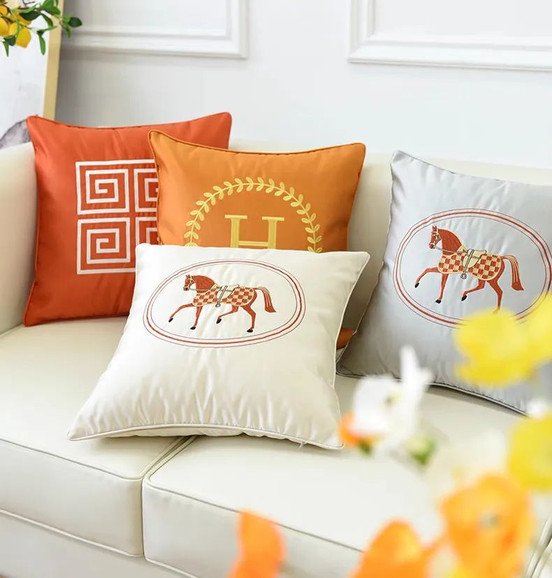 Modern Sofa Decorative Pillows, Embroider Horse Pillow Covers, Modern Decorative Throw Pillows, Horse Decorative Throw Pillows for Couch