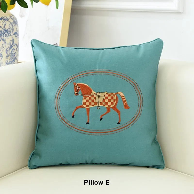 Modern Sofa Decorative Pillows, Embroider Horse Pillow Covers, Modern Decorative Throw Pillows, Horse Decorative Throw Pillows for Couch