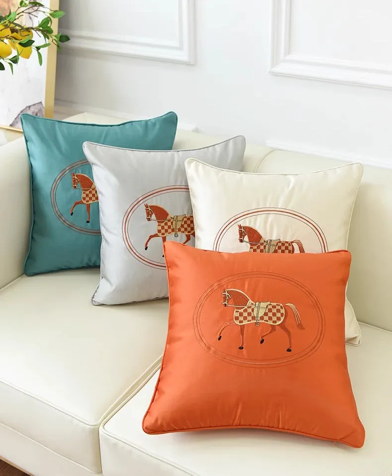 Modern Sofa Decorative Pillows, Embroider Horse Pillow Covers, Modern Decorative Throw Pillows, Horse Decorative Throw Pillows for Couch