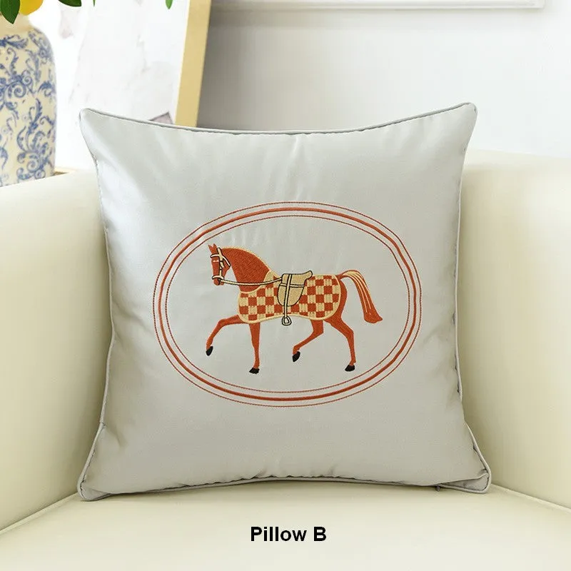 Modern Sofa Decorative Pillows, Embroider Horse Pillow Covers, Modern Decorative Throw Pillows, Horse Decorative Throw Pillows for Couch