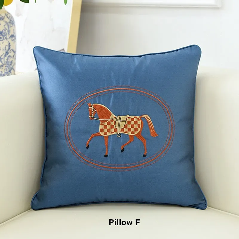 Modern Sofa Decorative Pillows, Embroider Horse Pillow Covers, Modern Decorative Throw Pillows, Horse Decorative Throw Pillows for Couch