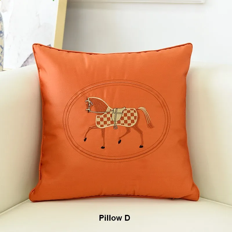 Modern Sofa Decorative Pillows, Embroider Horse Pillow Covers, Modern Decorative Throw Pillows, Horse Decorative Throw Pillows for Couch